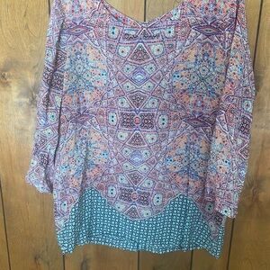 Maeve Purple and Blue Patterned Tunic Top